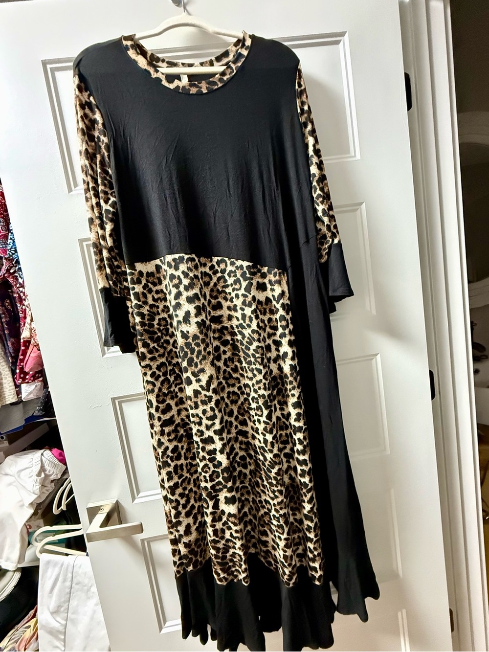 Black and Leopard Print Women’s Maxi Dress